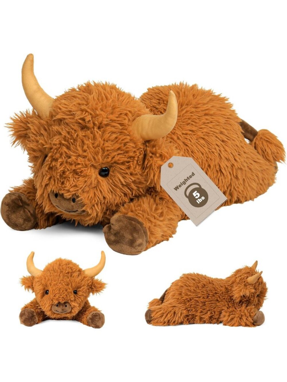 Giant 22in Highland Cow Weighted Stuffed Animal - 5lbs Plush Cuddle Toy